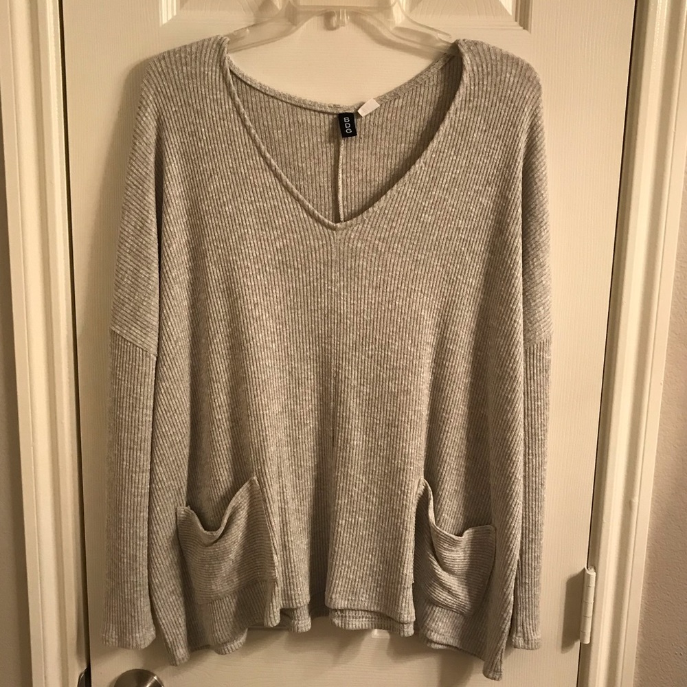 Grey Scoop Neck Top